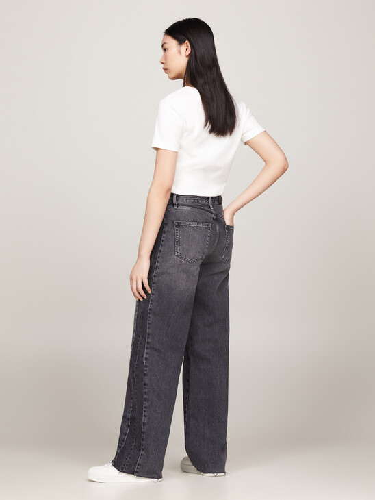 High Rise Relaxed Straight Raw Hem Jeans