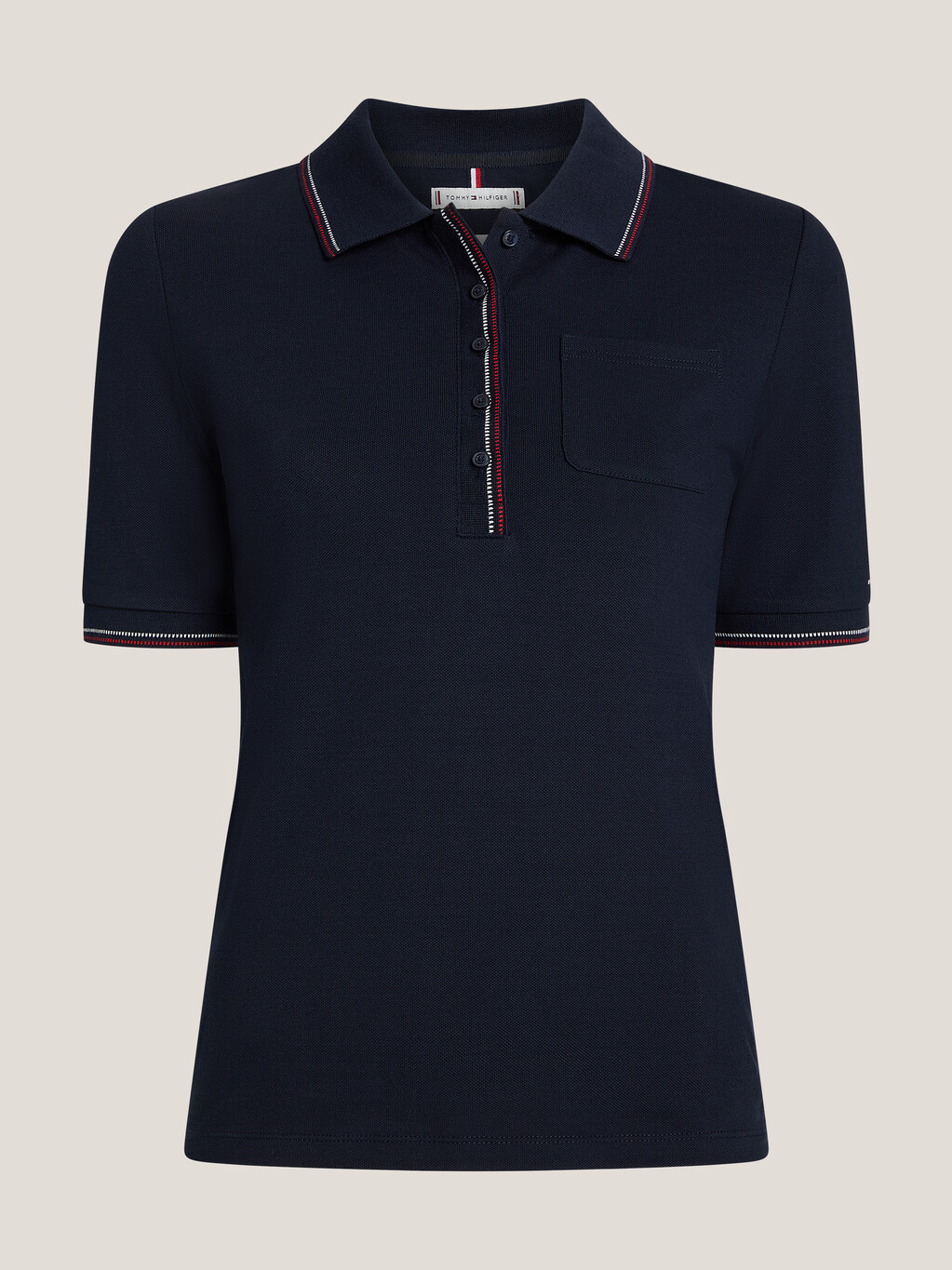 Tipped Slim Fit Patch Pocket Polo, Desert Sky, hi-res