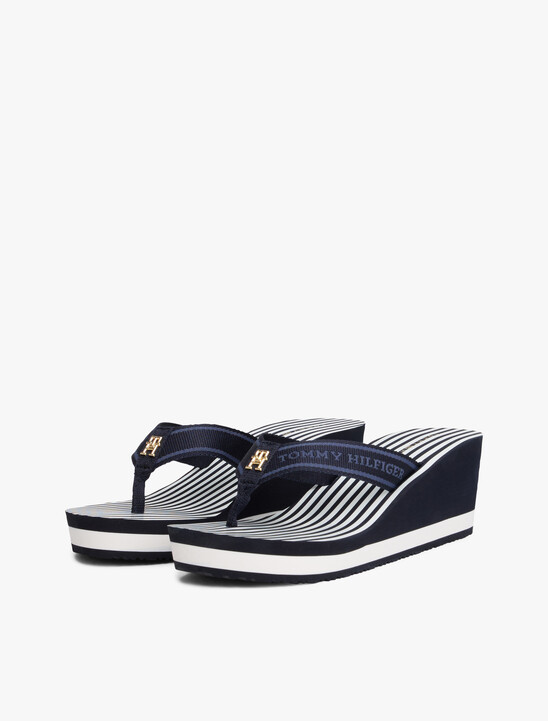 Stripe Logo Webbing Wedge Flip-Flops