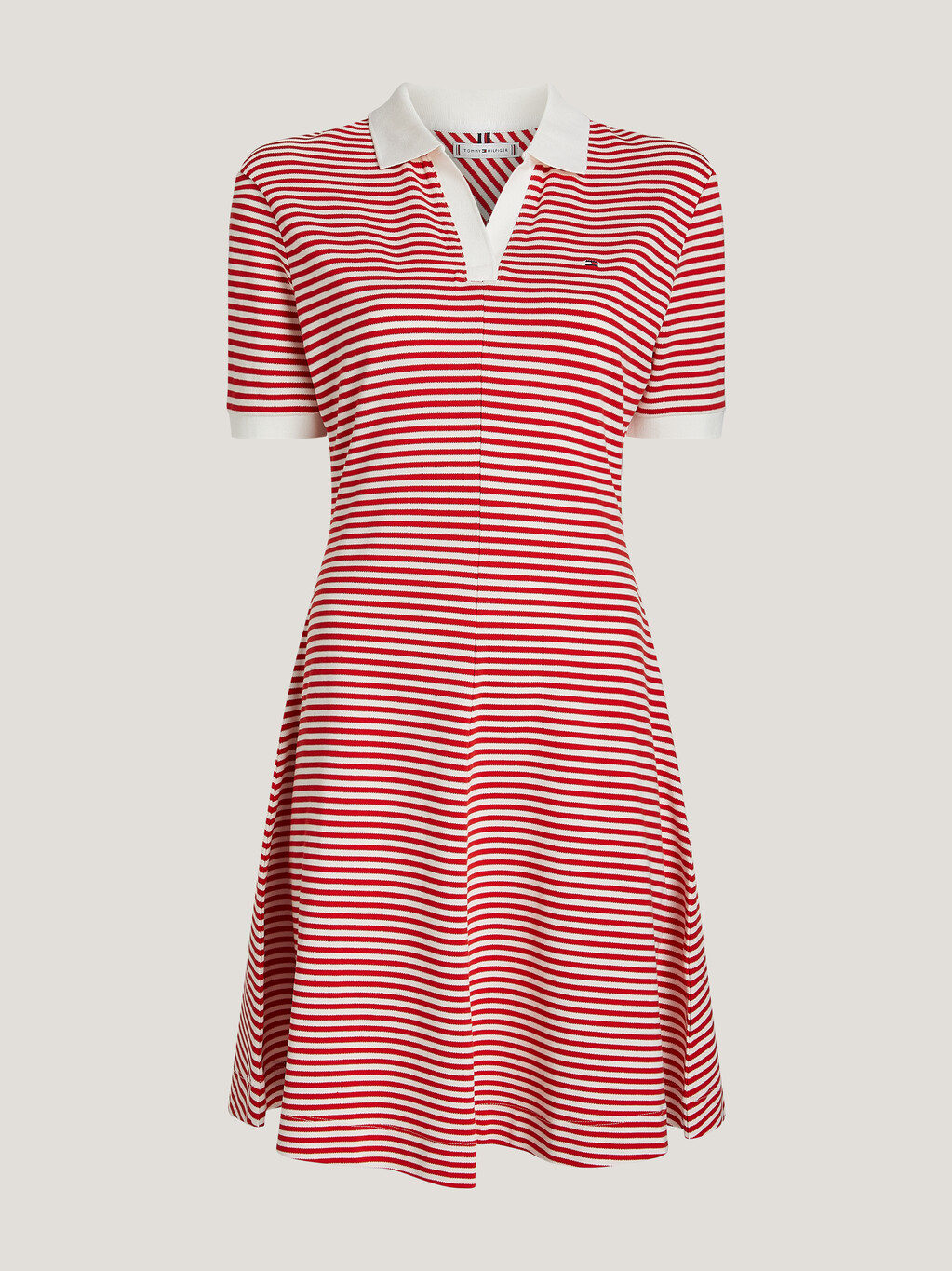 合身喇叭版型 Polo 洋裝, Breton Fierce Red/Ecru, hi-res