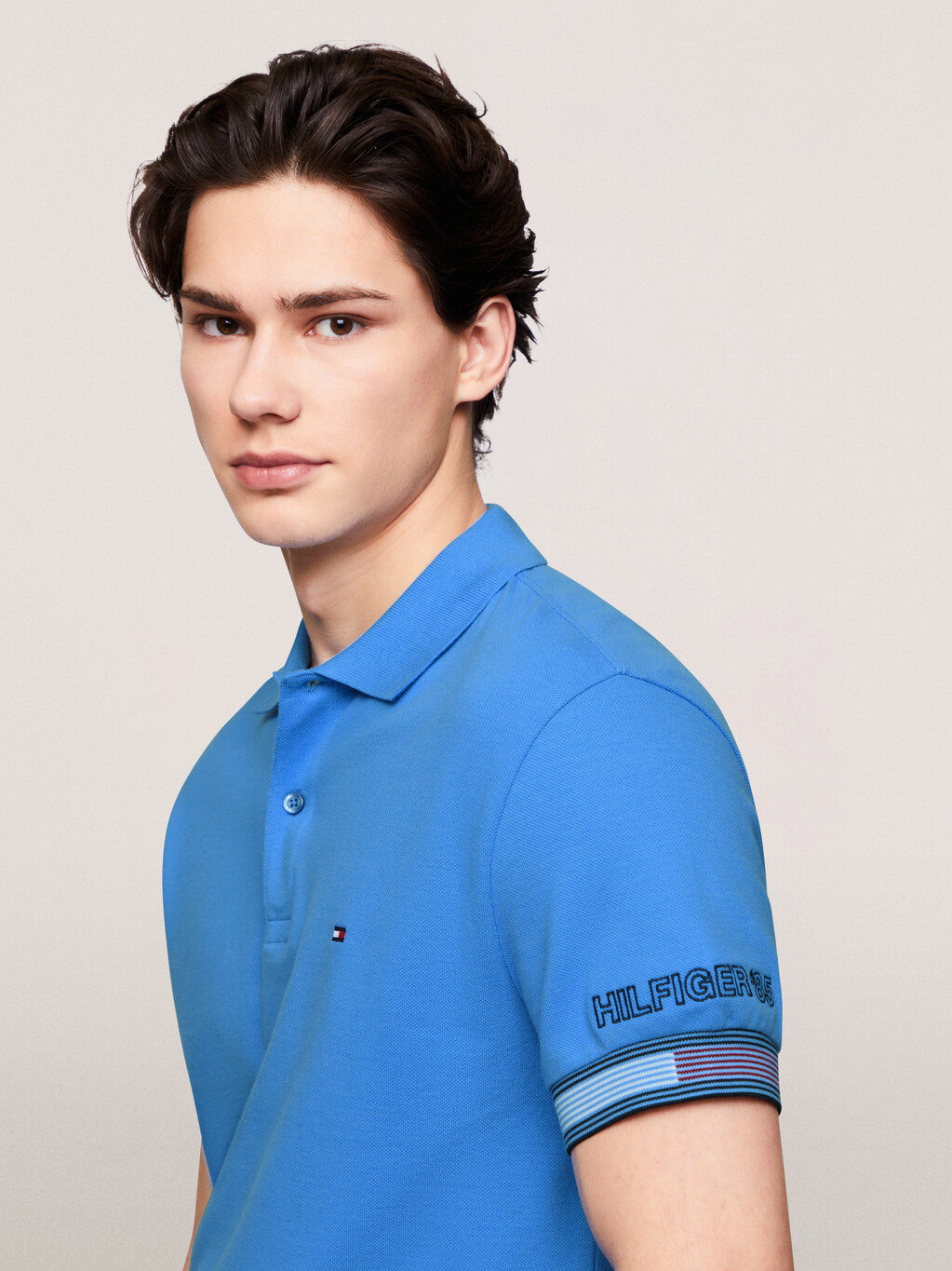 Flag Cuff Slim Polo, Blue Spell, hi-res