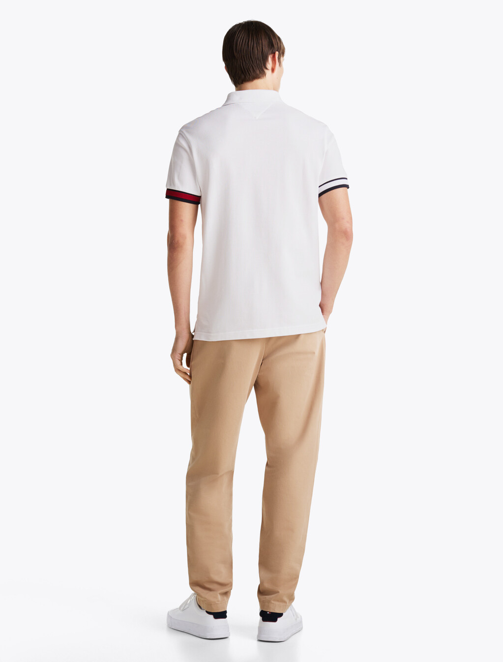 旗幟袖口修身 Polo 衫, White, hi-res