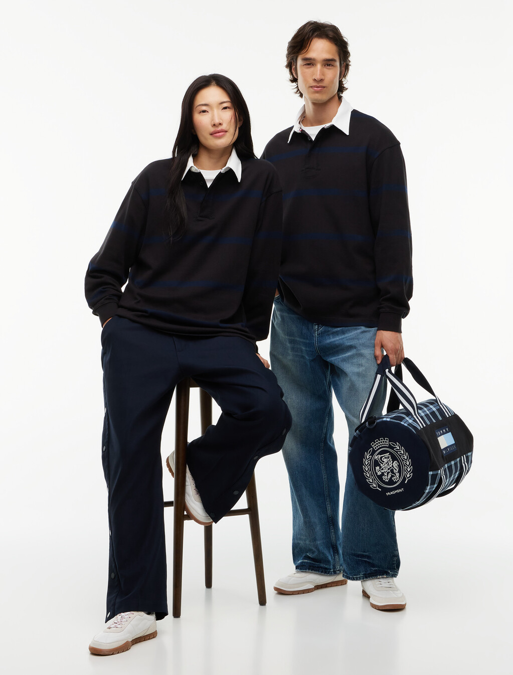 條紋橄欖球衫, Black / Navy Blue, hi-res