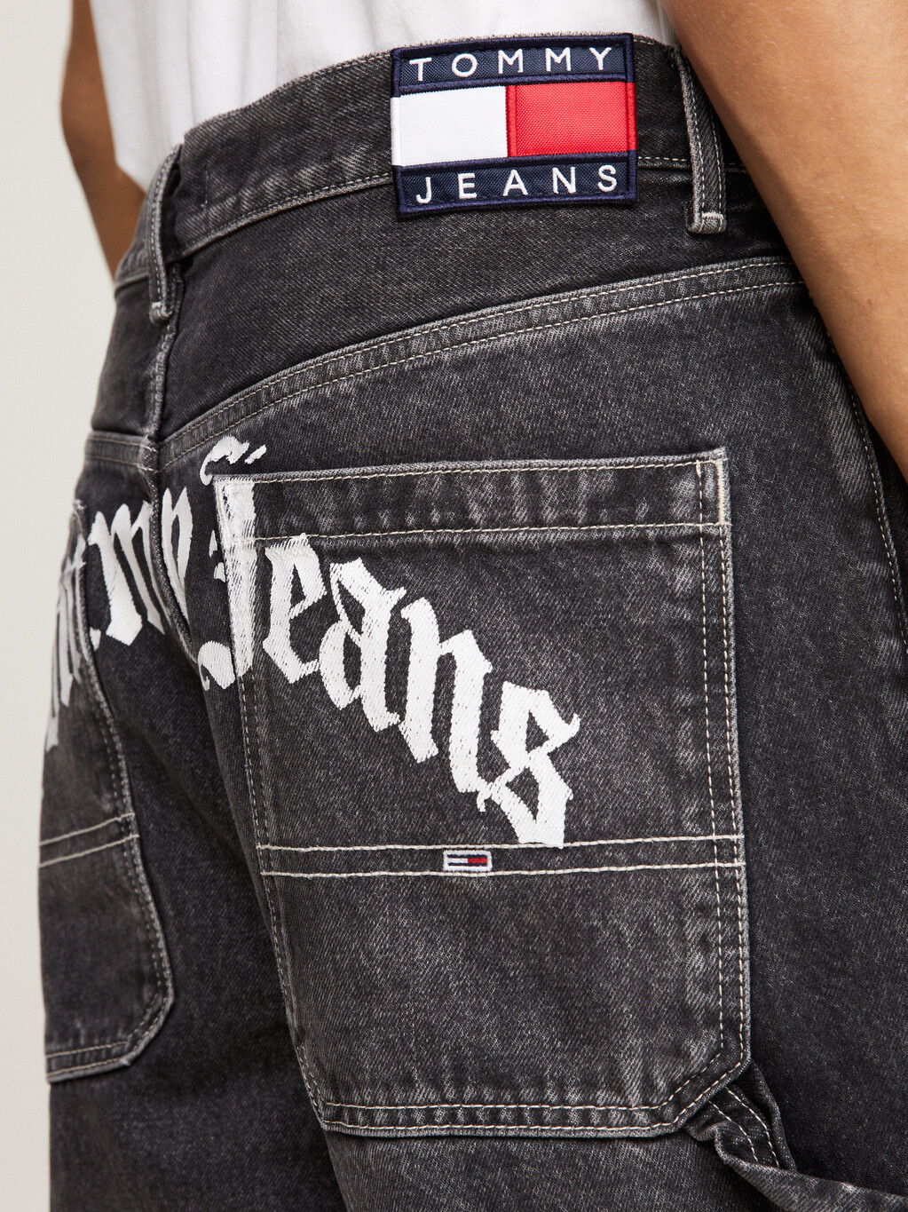 Aiden Baggy Back Logo Faded Black Jeans, Denim Black, hi-res