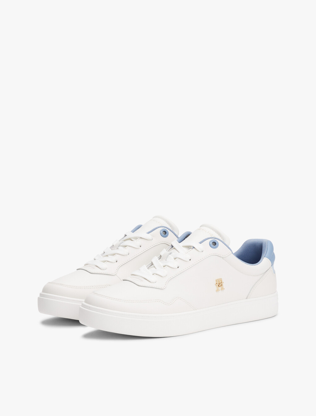 Leather TH Monogram Plaque Court Trainers, Ecru/Brisk Blue, hi-res