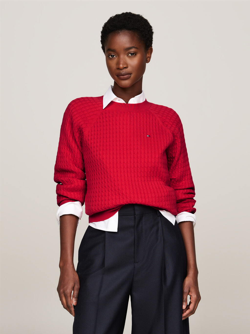 Cable Knit Relaxed Fit Jumper, Primary Red, hi-res