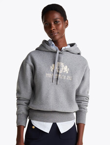 Logo Embroidery Drawstring Fleece Hoody, Mid Grey Heather, hi-res