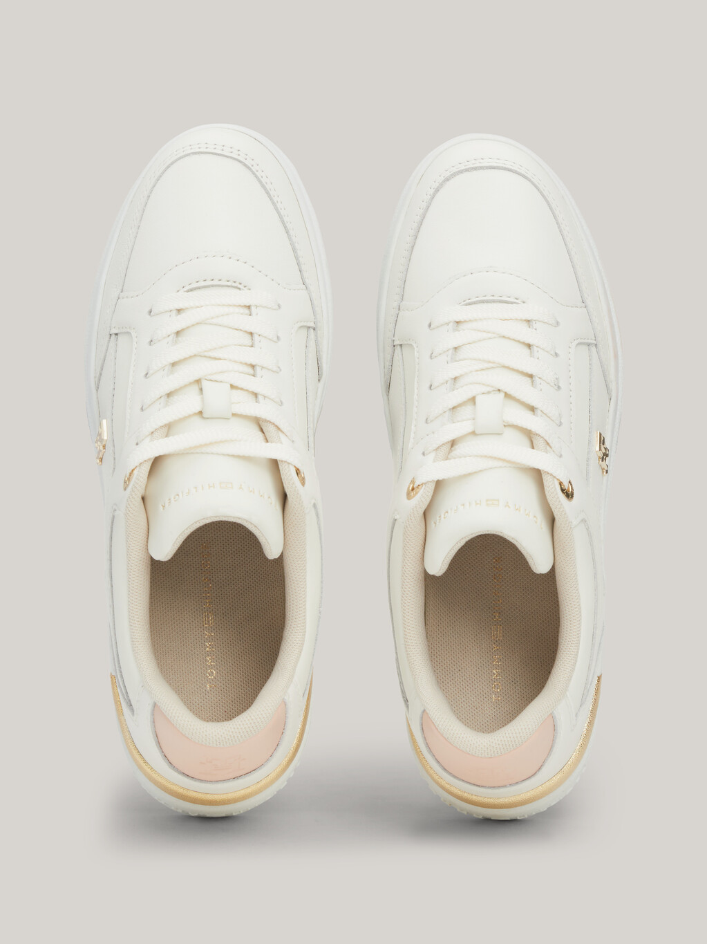 TH Monogram Metallic Leather Court Trainers, Ancient White, hi-res