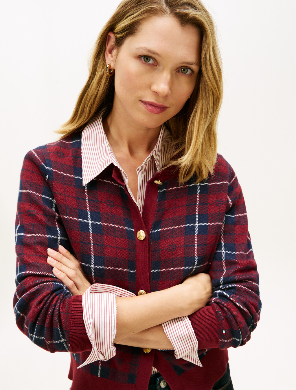 Tartan Flag Jacquard Crewneck Cardigan, Flag Tartan, hi-res