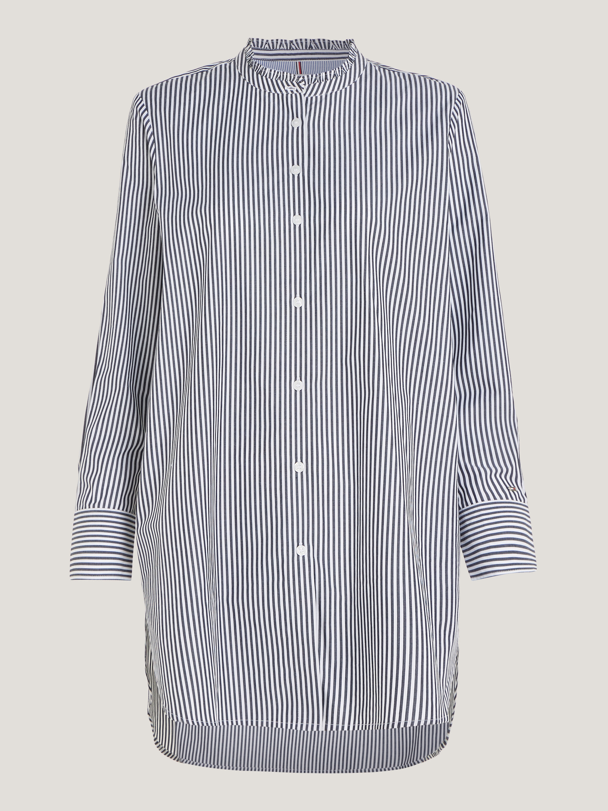 Black and white striped longline best sale shirt