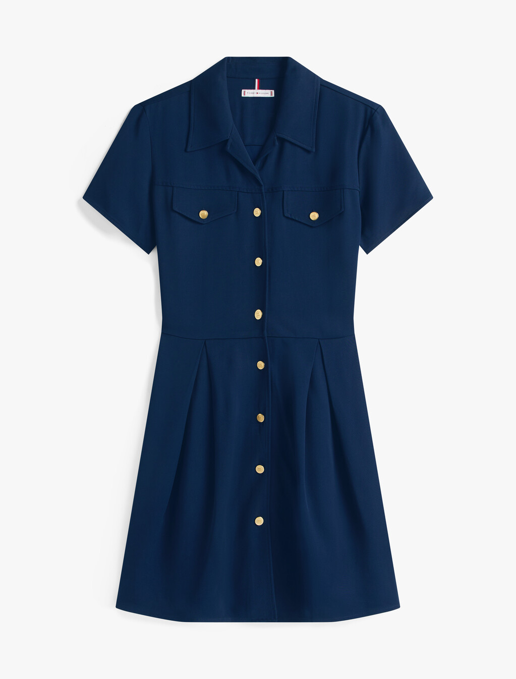 人造絲斜紋修身喇叭迷你洋裝, Dark Night Navy, hi-res