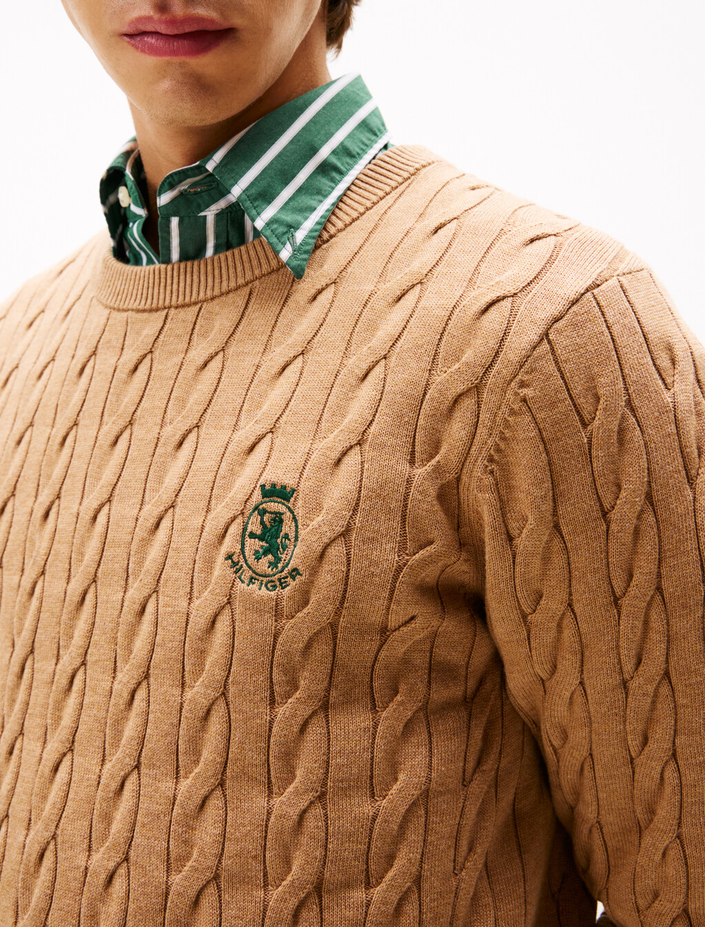 絞花針織徽章毛衣, Safari Canvas Heather, hi-res