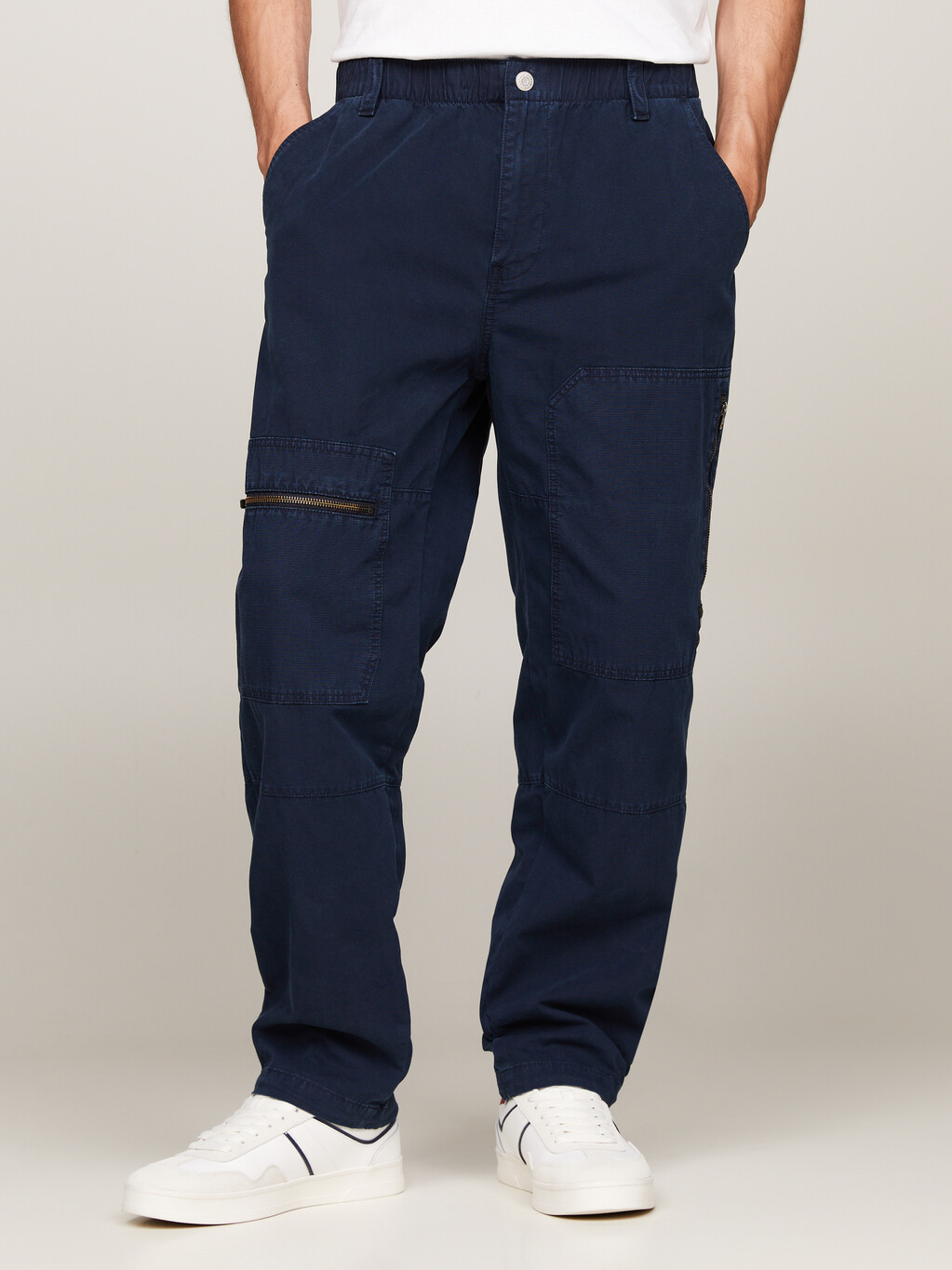 Aidan Straight Baggy Tapered Cargo Trousers, Dark Night Navy, hi-res