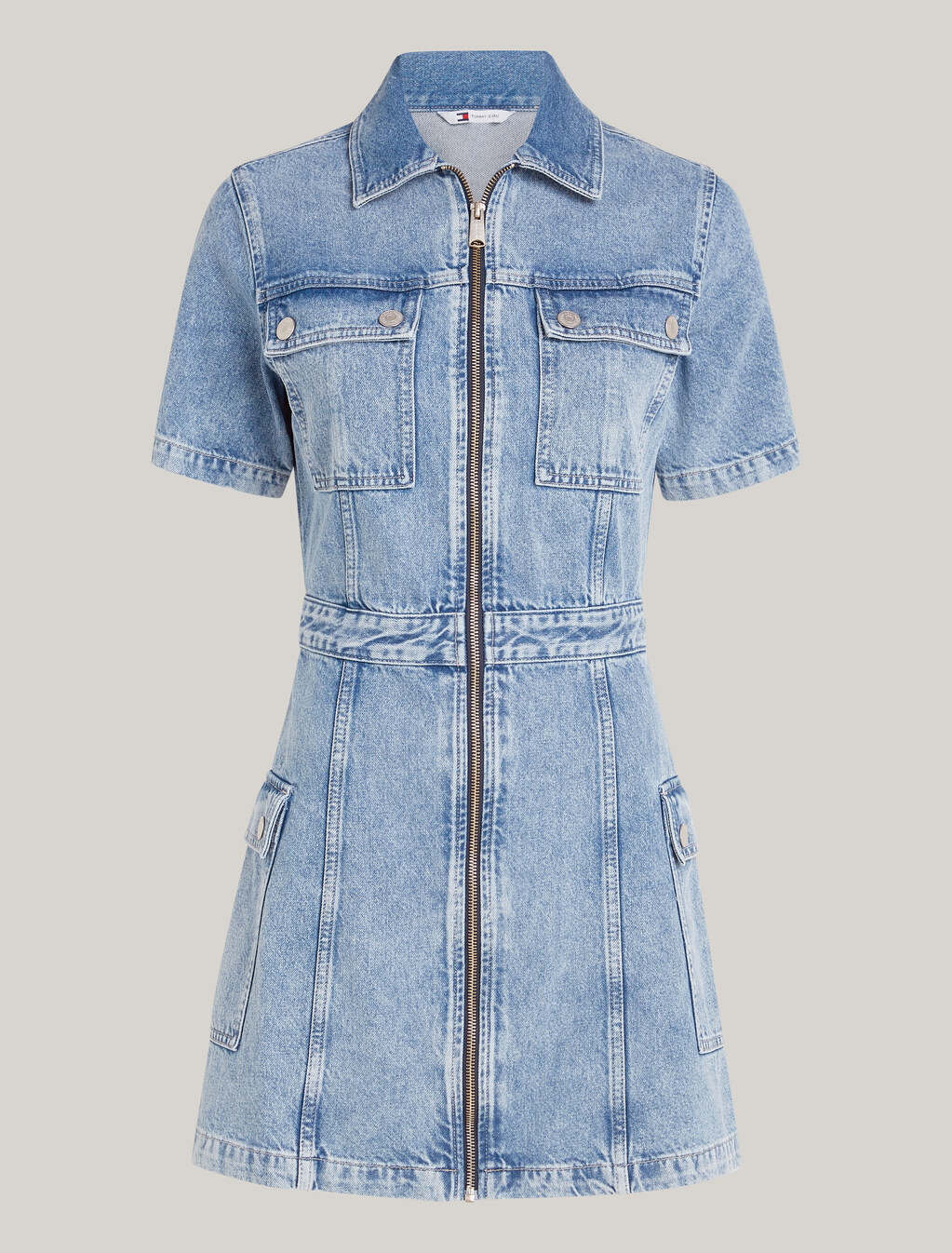 拉鏈修身牛仔實用迷你洋裝, Denim Medium, hi-res