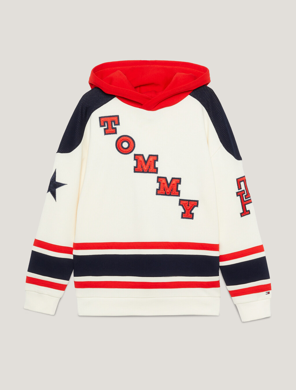 學院風拼色連帽衫, Red/White/Navy Block, hi-res