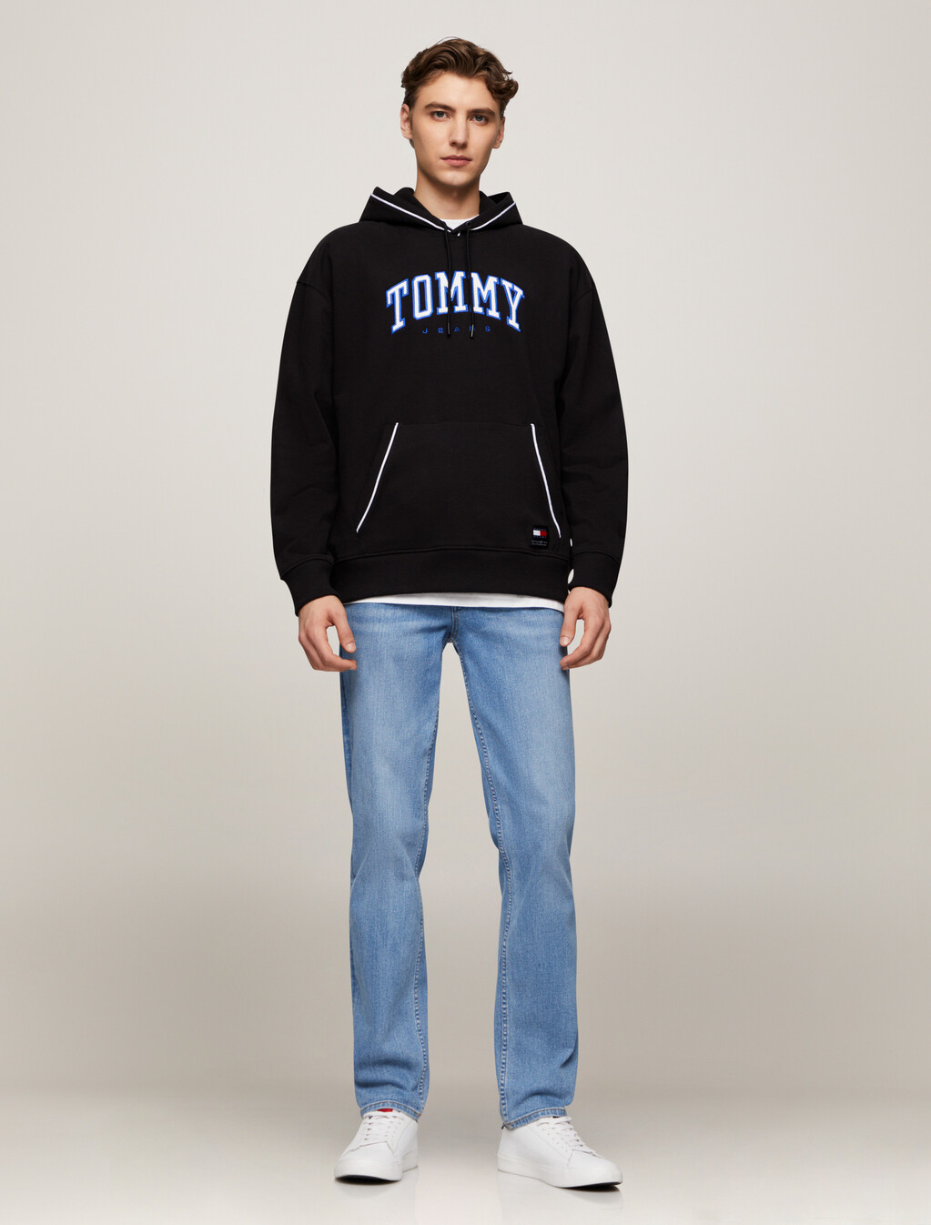 Varsity Piping Hoodie, Black, hi-res