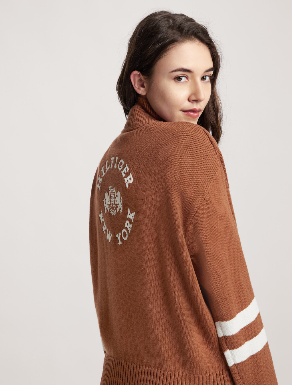 Varsity Mock Neck Sweater, Natural Cognac, hi-res