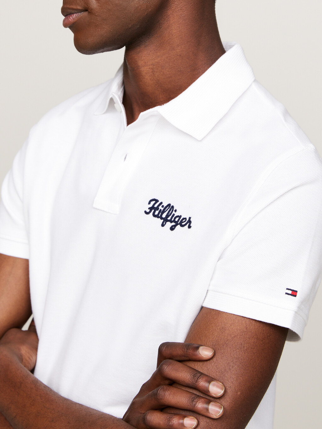 Chain Stitch Logo Embroidery Polo, White, hi-res