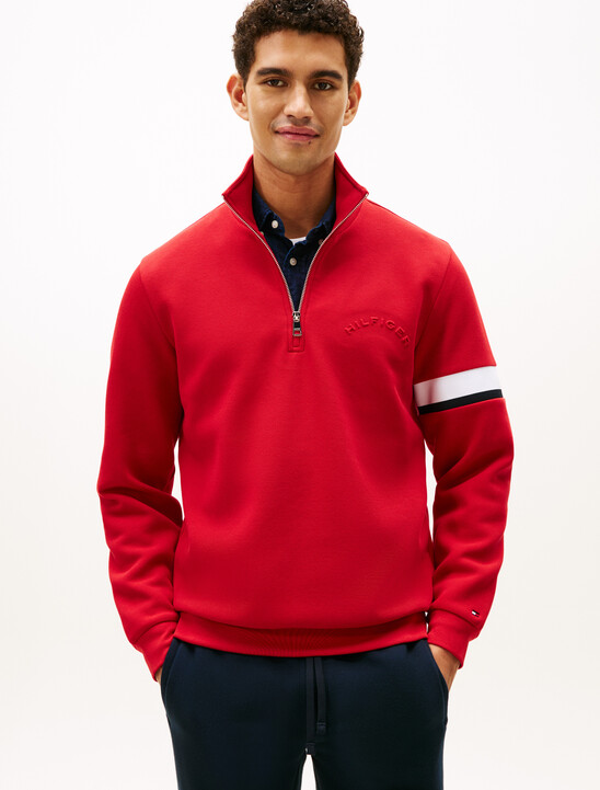 Half Zip Stripe Insert Cotton Pique Sweatshirt
