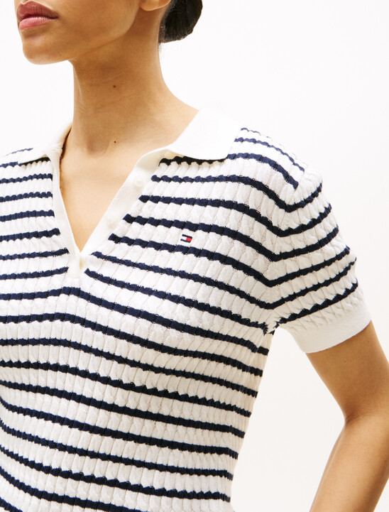 Cable Knit Polo Short Sleeve Jumper