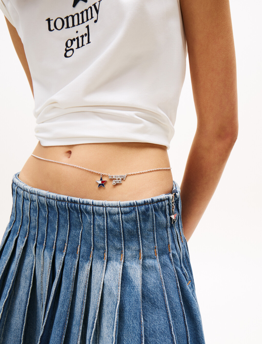 Tommy Girl Denim Pleated Mini Skirt, Indigo Wash, hi-res
