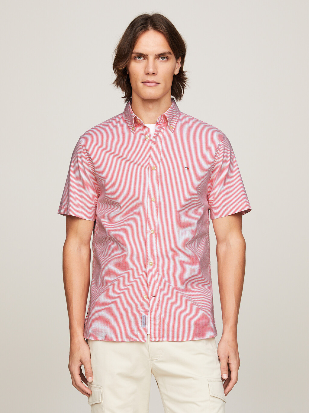 旗幟條紋短袖襯衫, Laser Pink / Optic White, hi-res