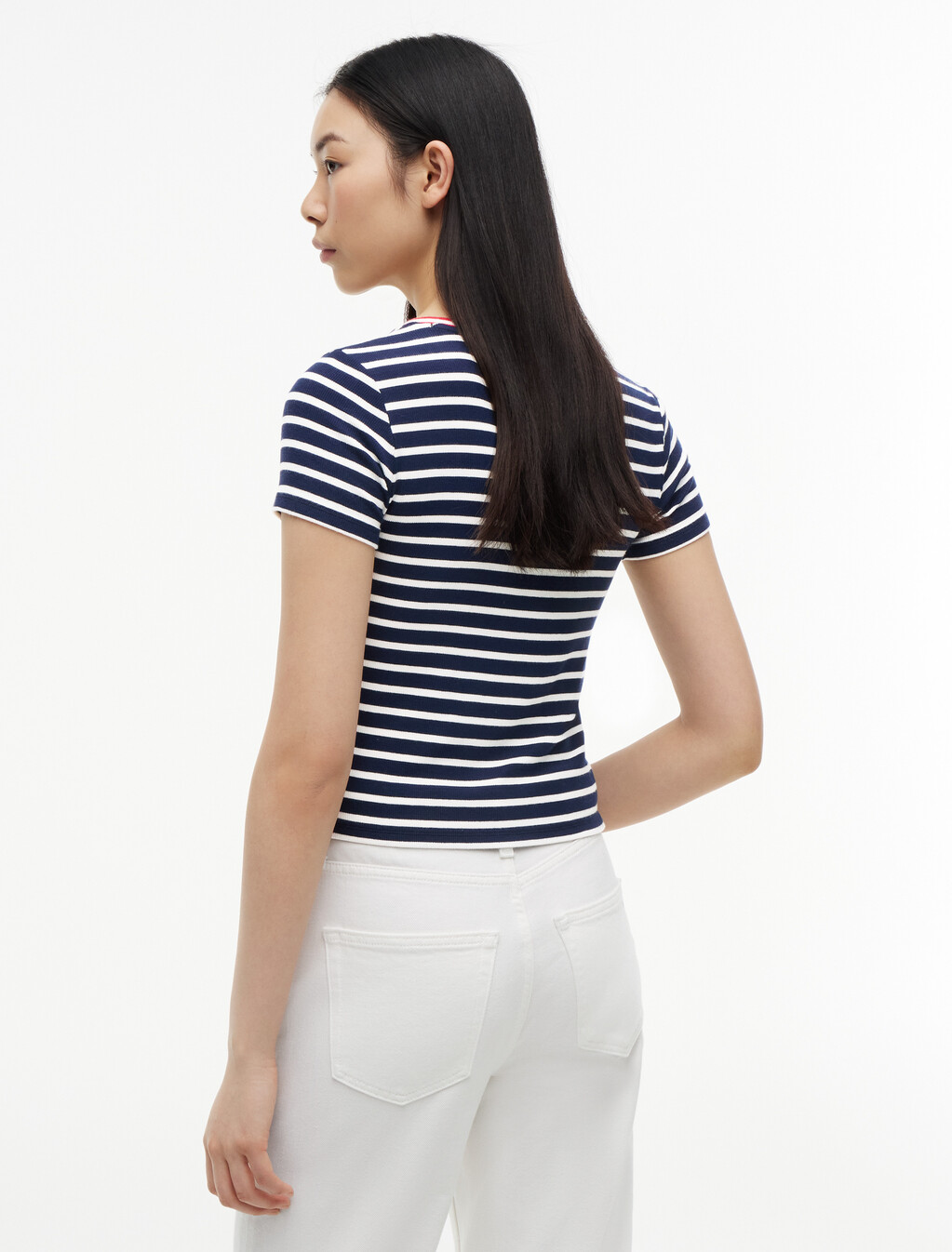修身亨利領 T 恤, Navy / Stripe, hi-res