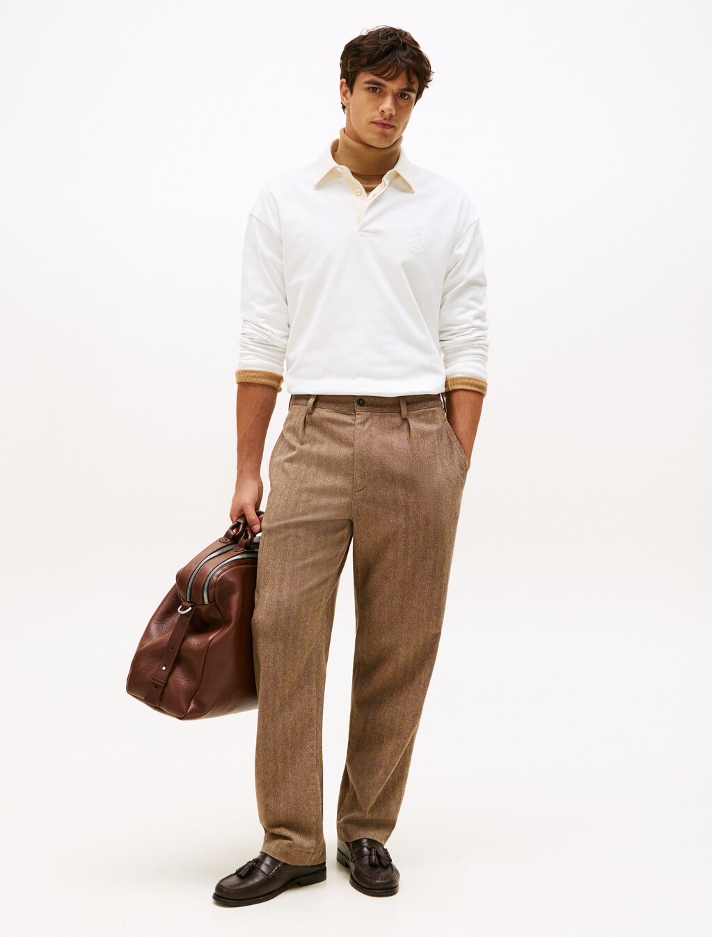 Varsity Contrast Collar Relaxed Rugby Shirt, Ecru, hi-res