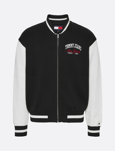 Relaxed Varsity Jacket, Black, hi-res