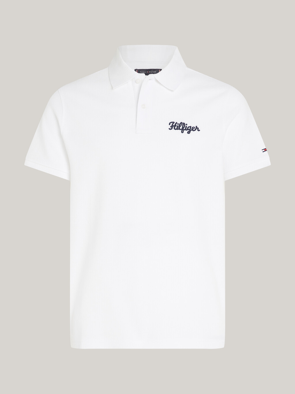 Chain Stitch Logo Embroidery Polo, White, hi-res