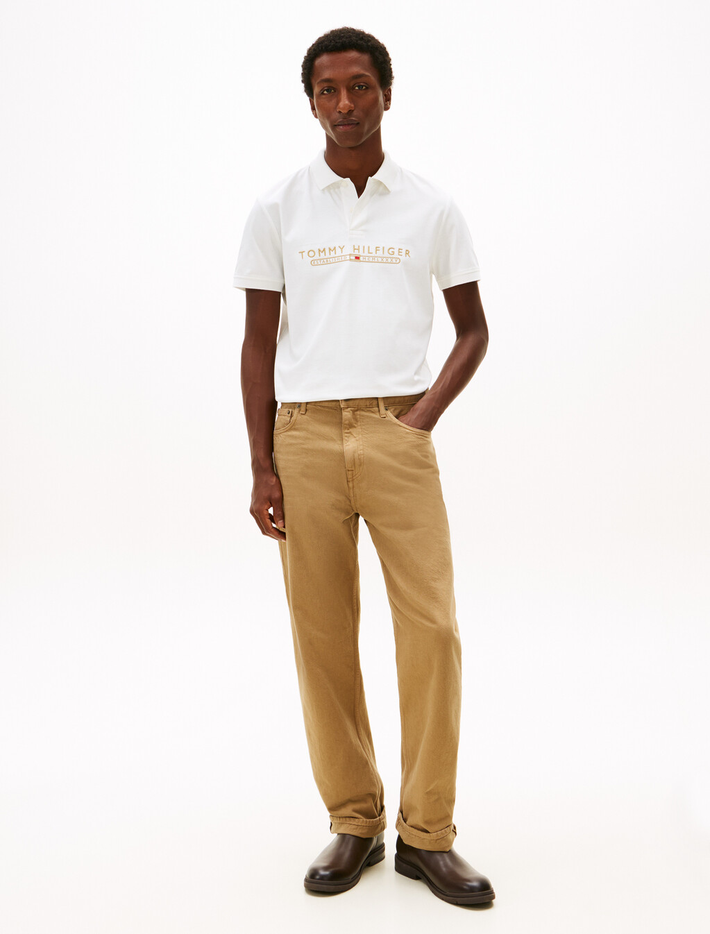 Icon Luxe 標誌刺繡 Polo 衫, Ecru, hi-res