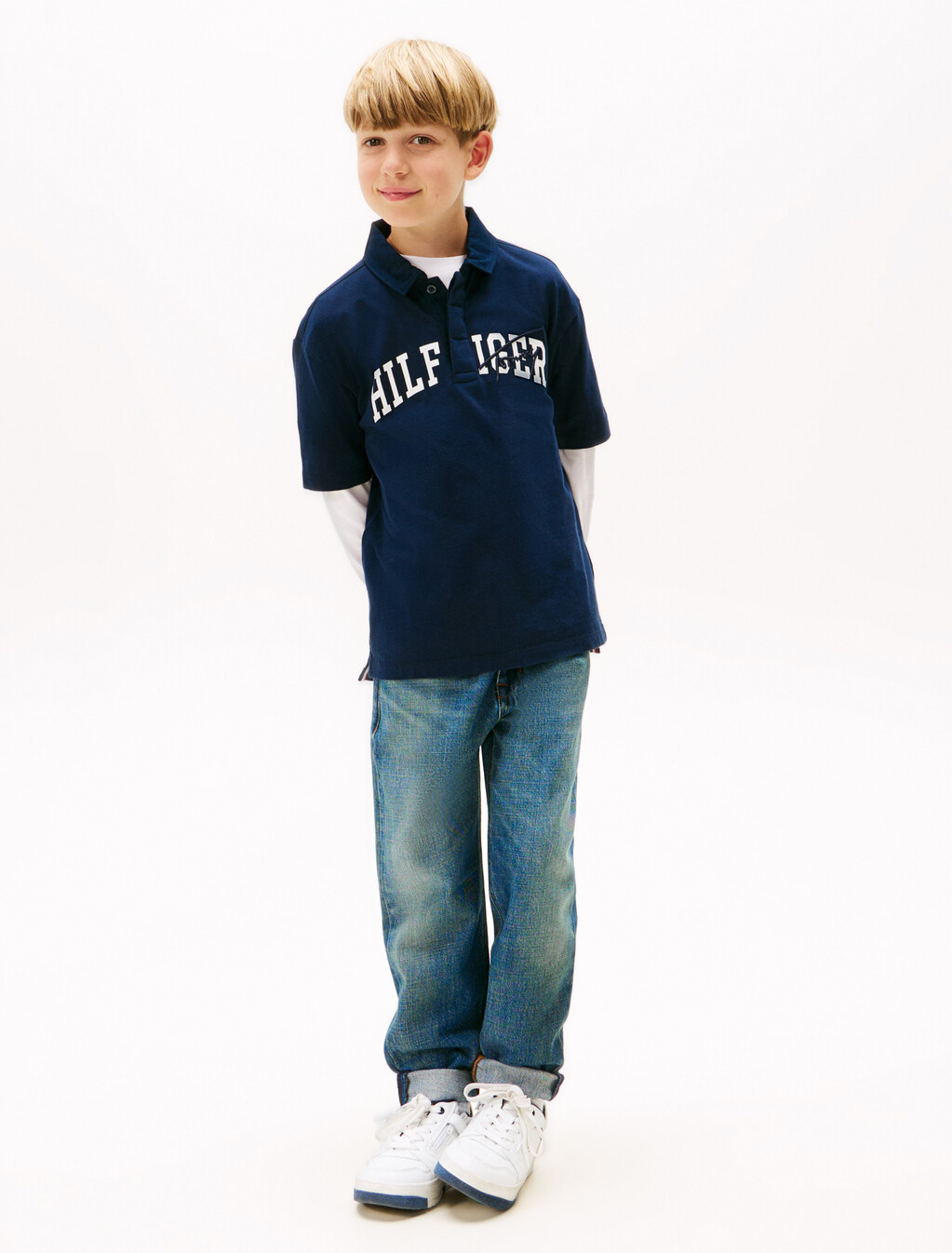 Boys Archive Mixed Graphic Polo, Dark Night Navy, hi-res