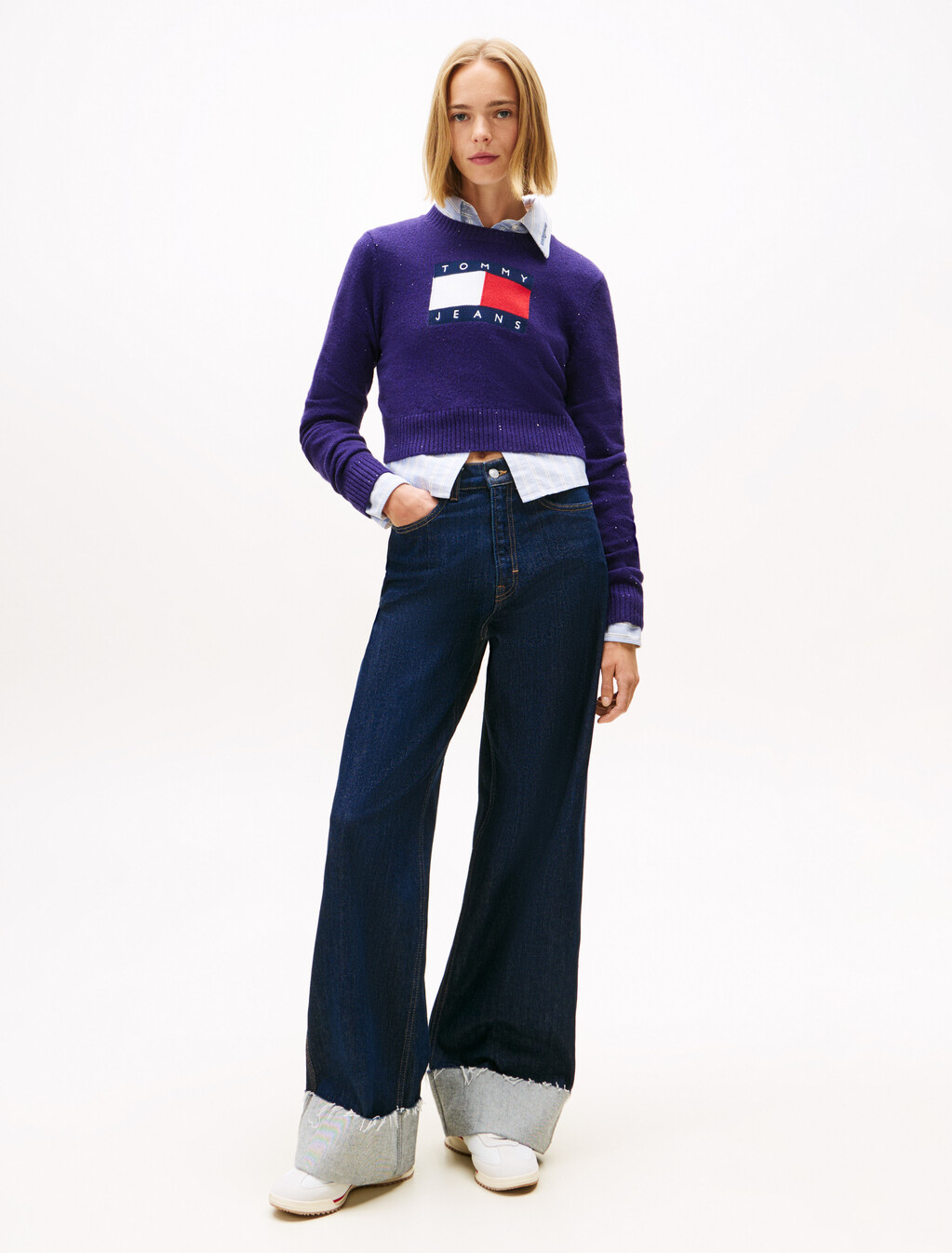 Tommy Flag Sequin Slim Jumper, Nocturnal Purple, hi-res
