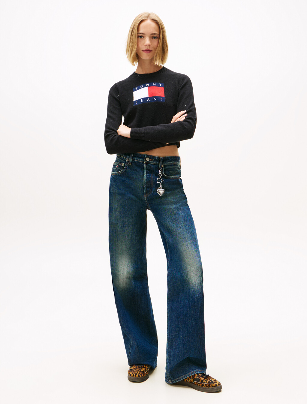 Tommy Flag Sequin Slim Jumper, Black, hi-res