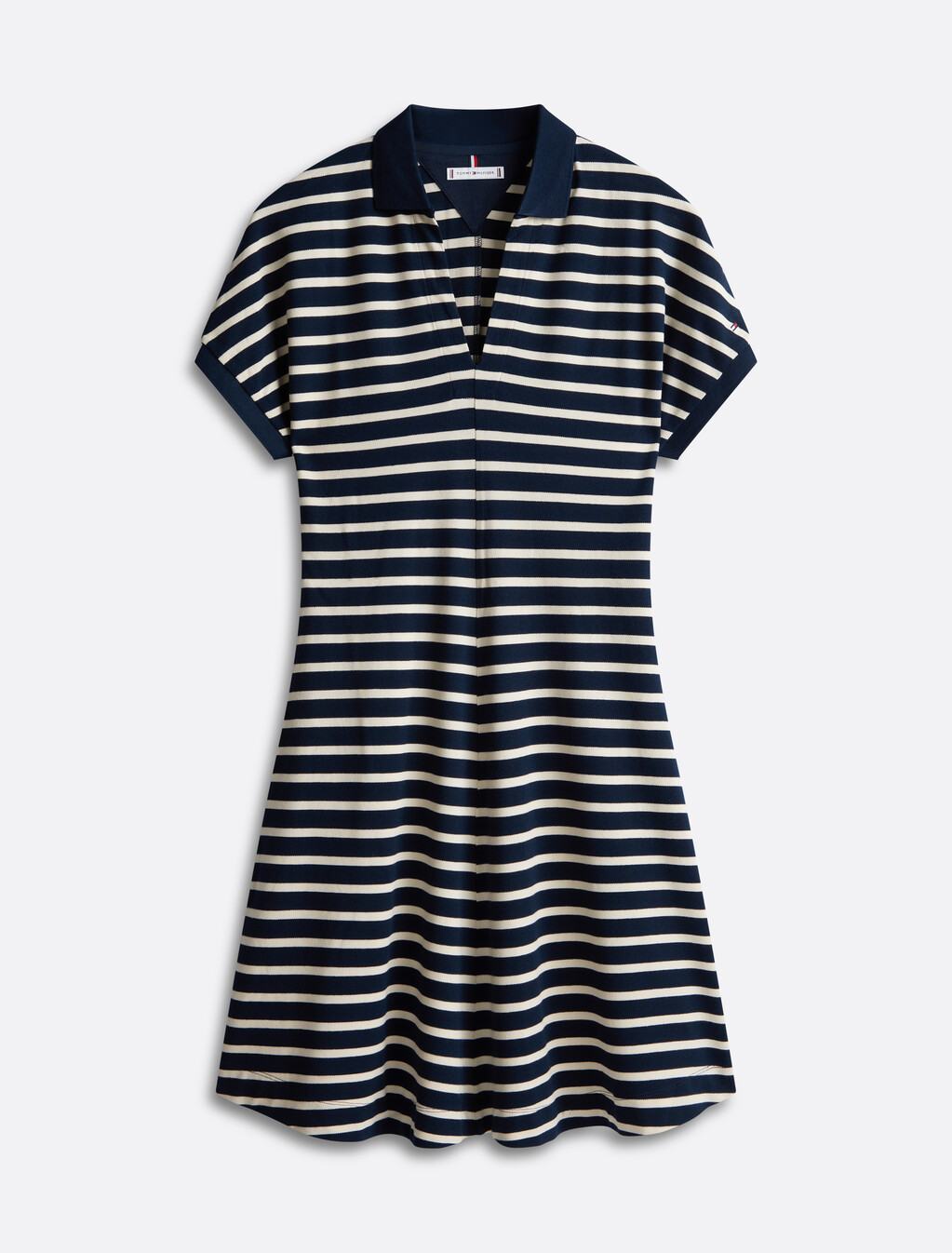 亞洲版型萊賽爾修身喇叭 Polo 洋裝, Dark Night Navy/Calico Stp, hi-res