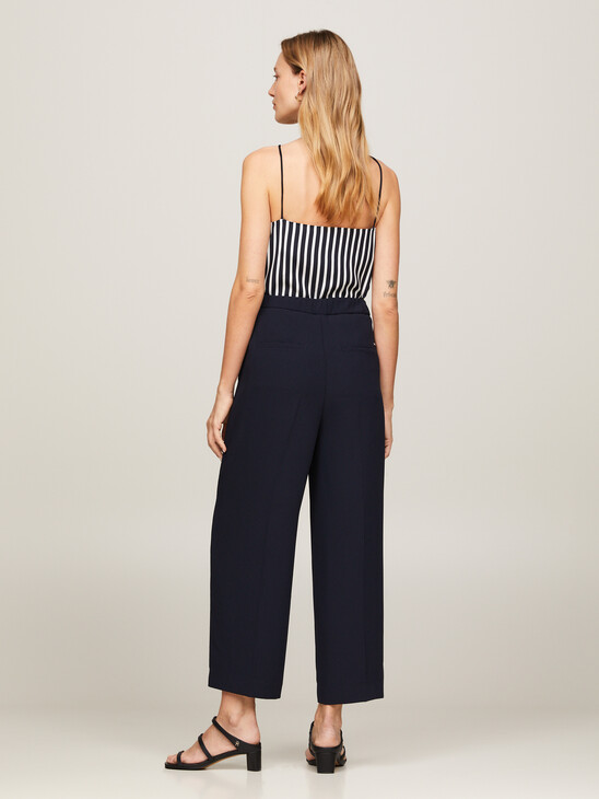 Twill Wide Leg Cropped Trousers