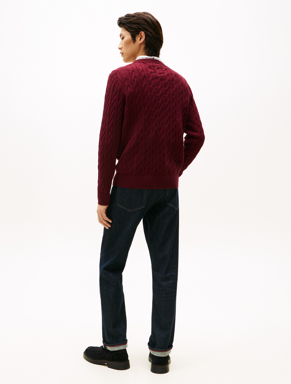 Cable Knit Crest Sweater, Deep Burgundy Heather, hi-res