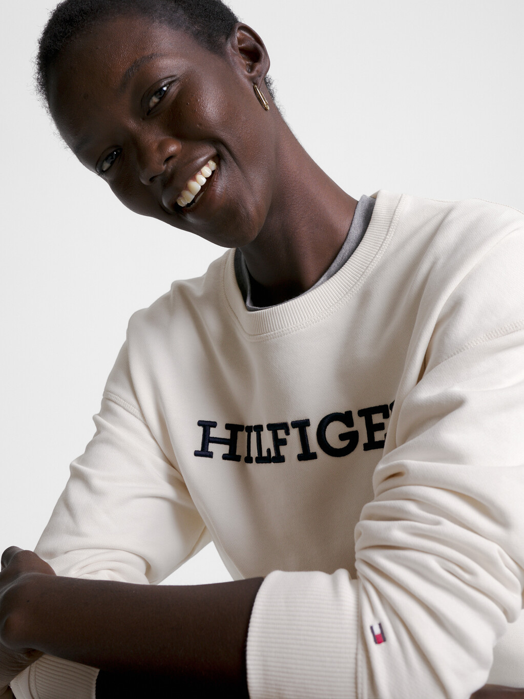 Hilfiger Monotype Embroidery Sweatshirt, Weathered White, hi-res