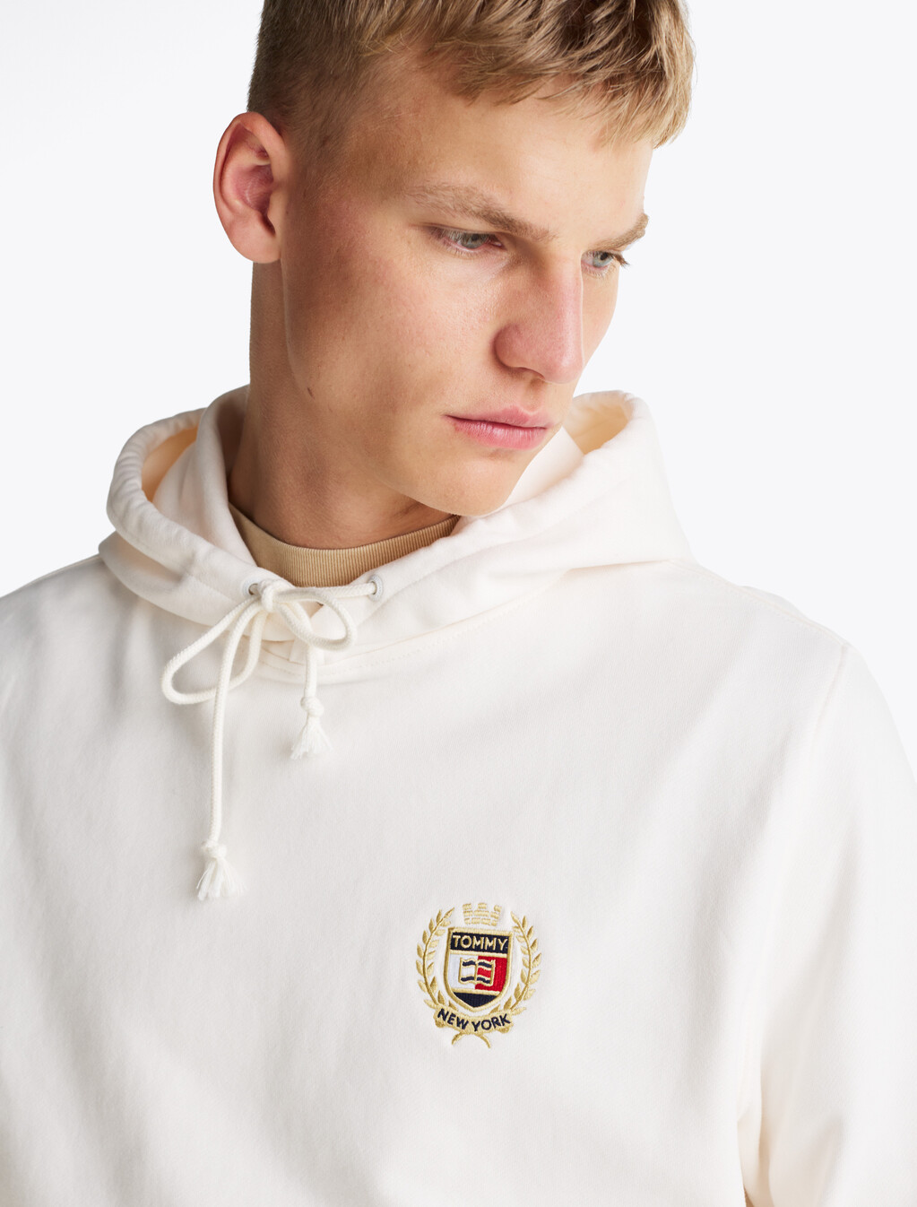 Embroidery Drawstring Hoody, Ancient White, hi-res