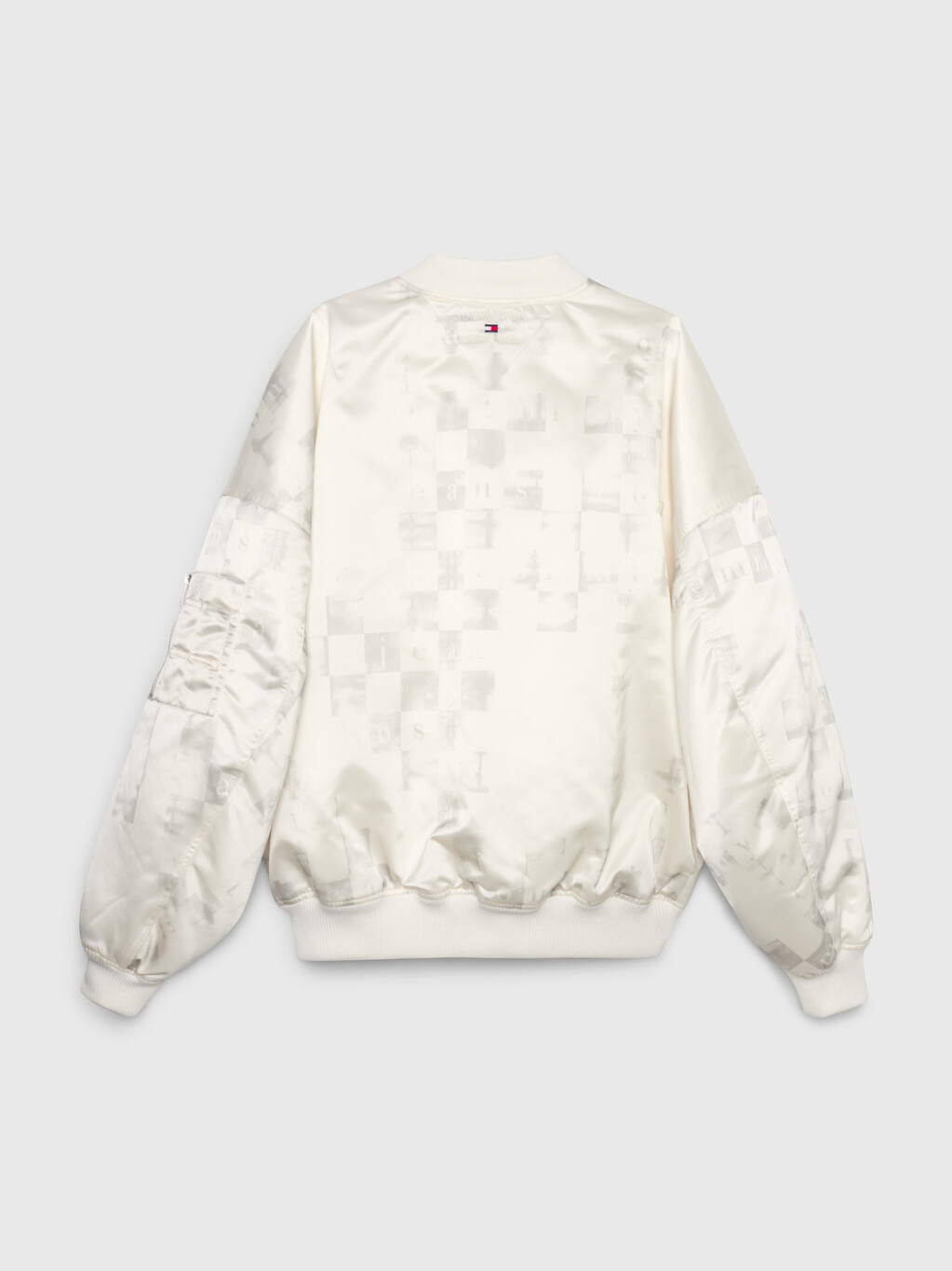 Recycled Down Sateen Checkerboard Bomber, Ancient White, hi-res