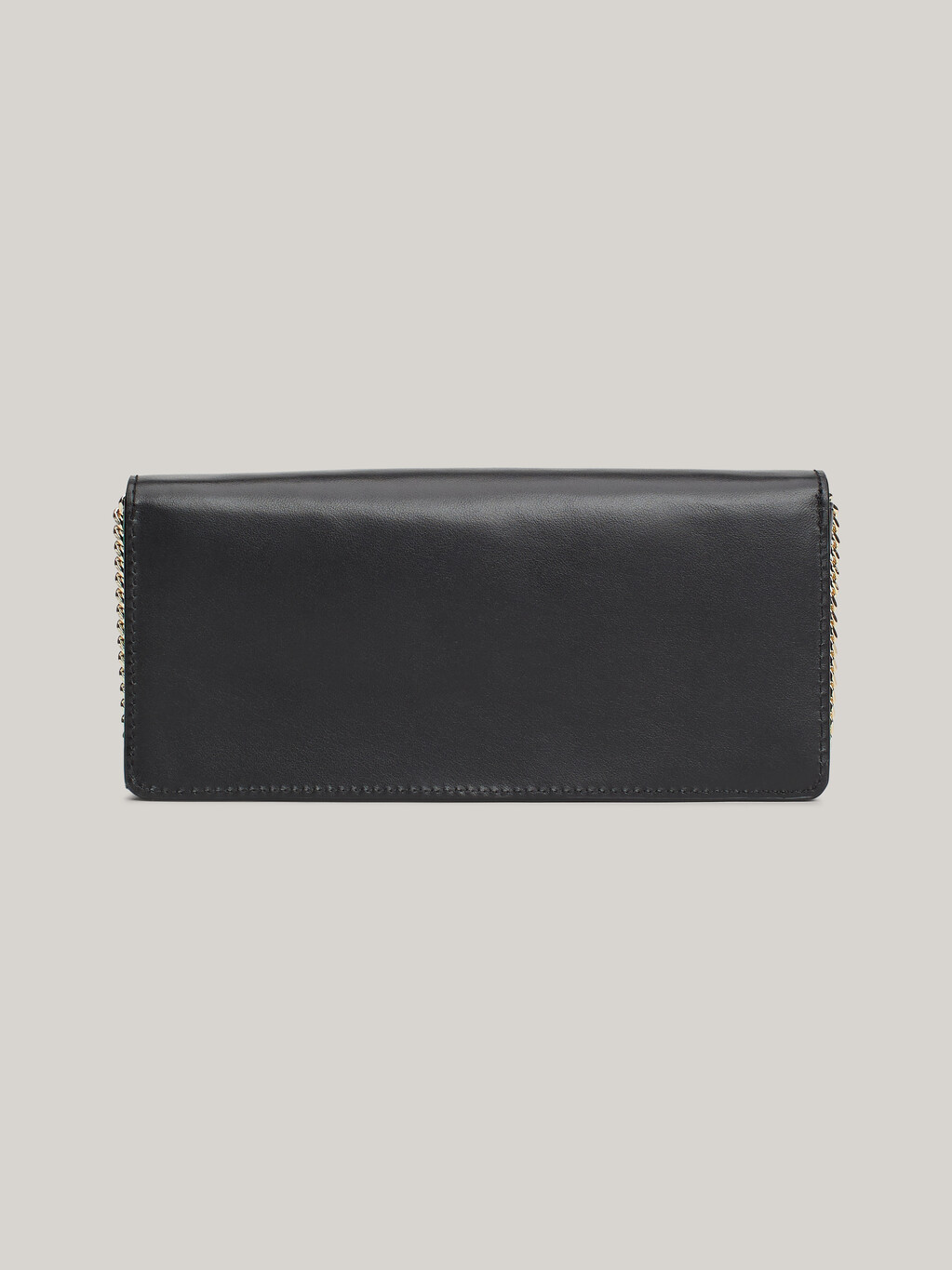 Chain Strap Leather Clutch, Black, hi-res