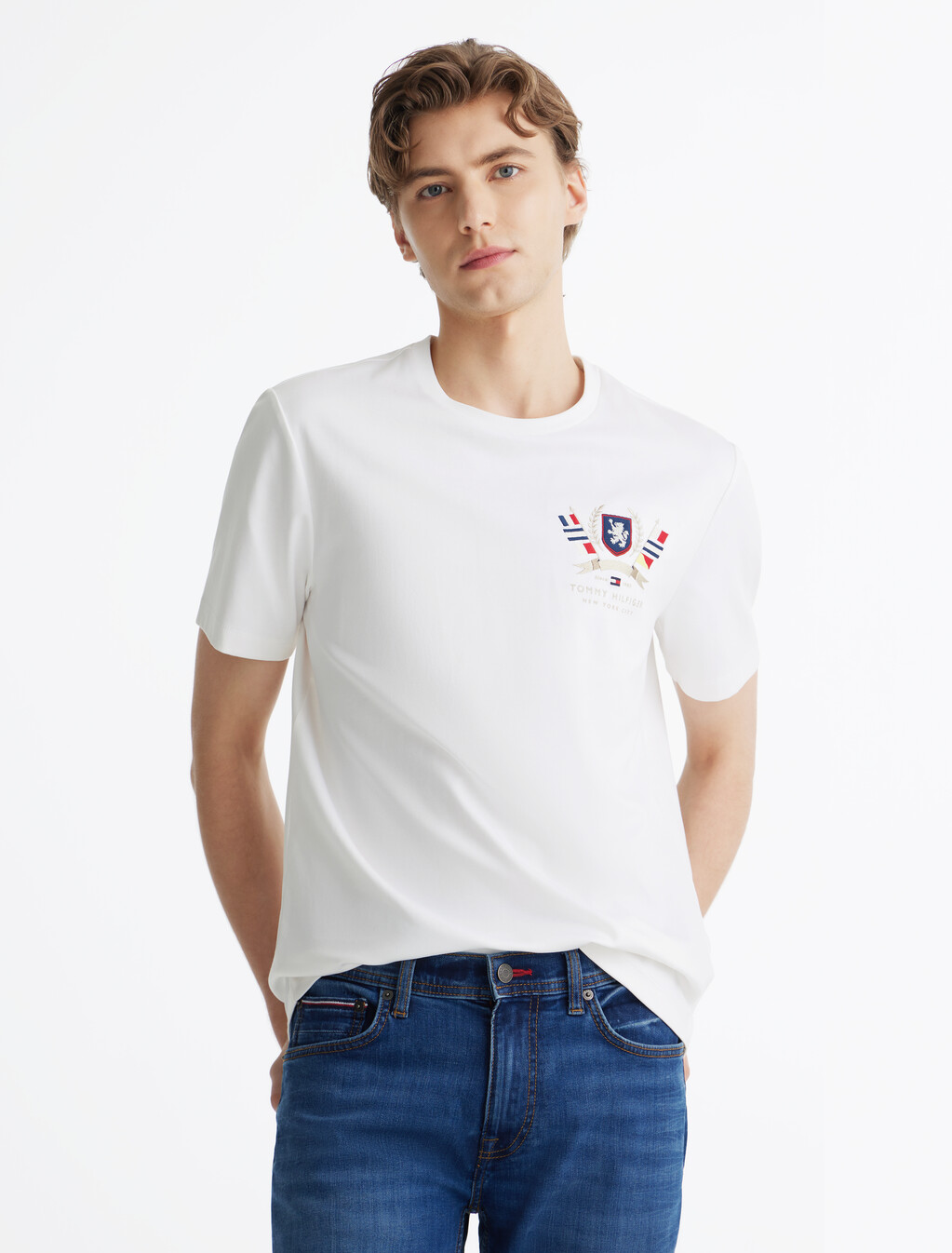 Hilfiger 徽章雙面針織 T 恤, White, hi-res