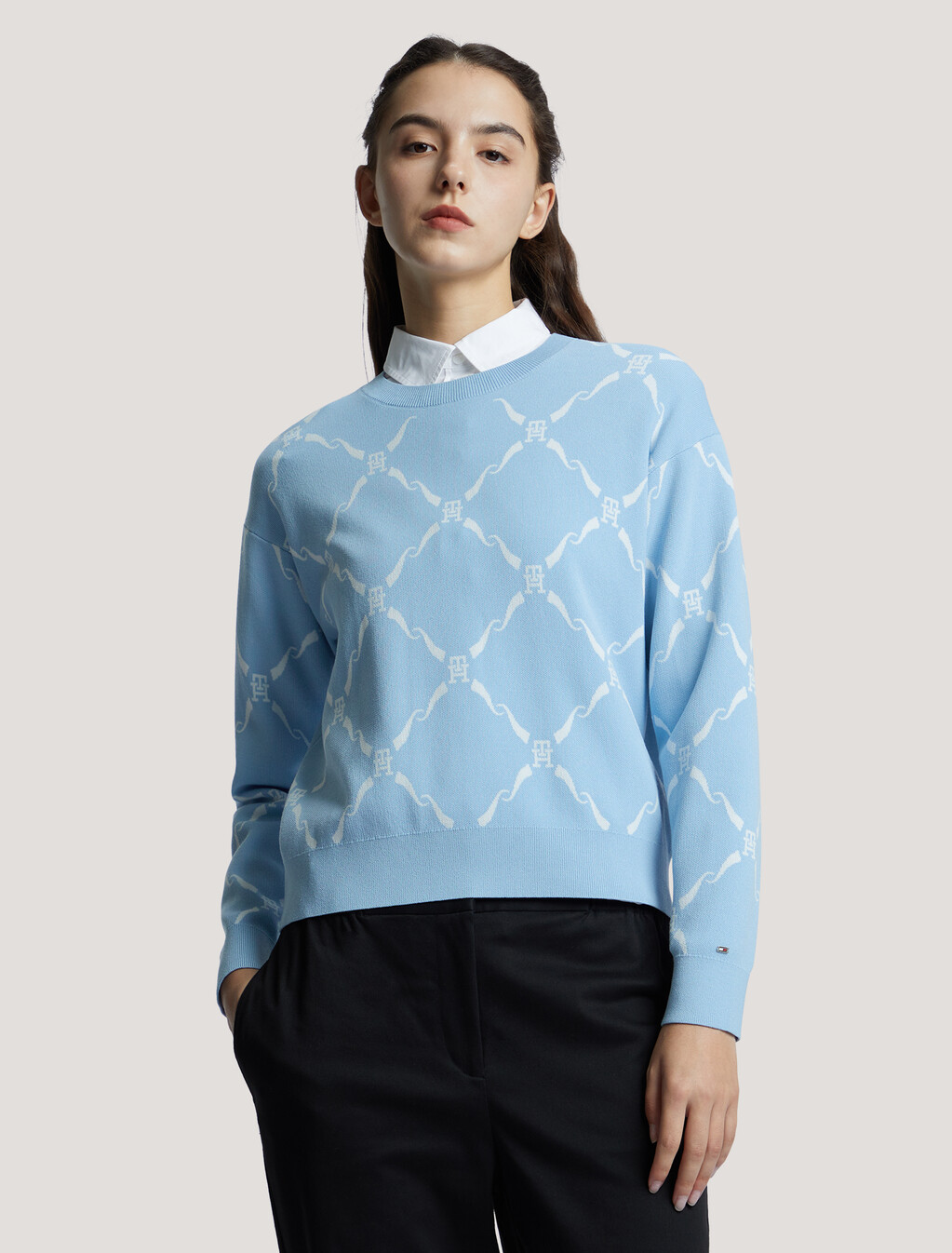 Monogram 菱形提花毛衣, Imd Aop Well Water, hi-res