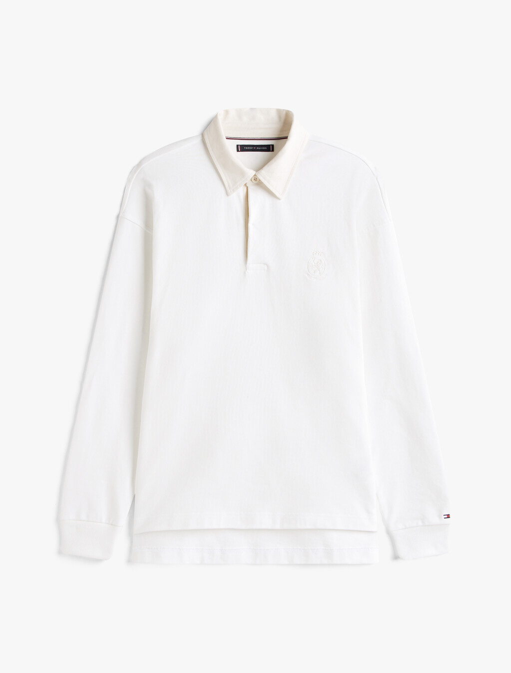 Varsity Contrast Collar Relaxed Rugby Shirt, Ecru, hi-res