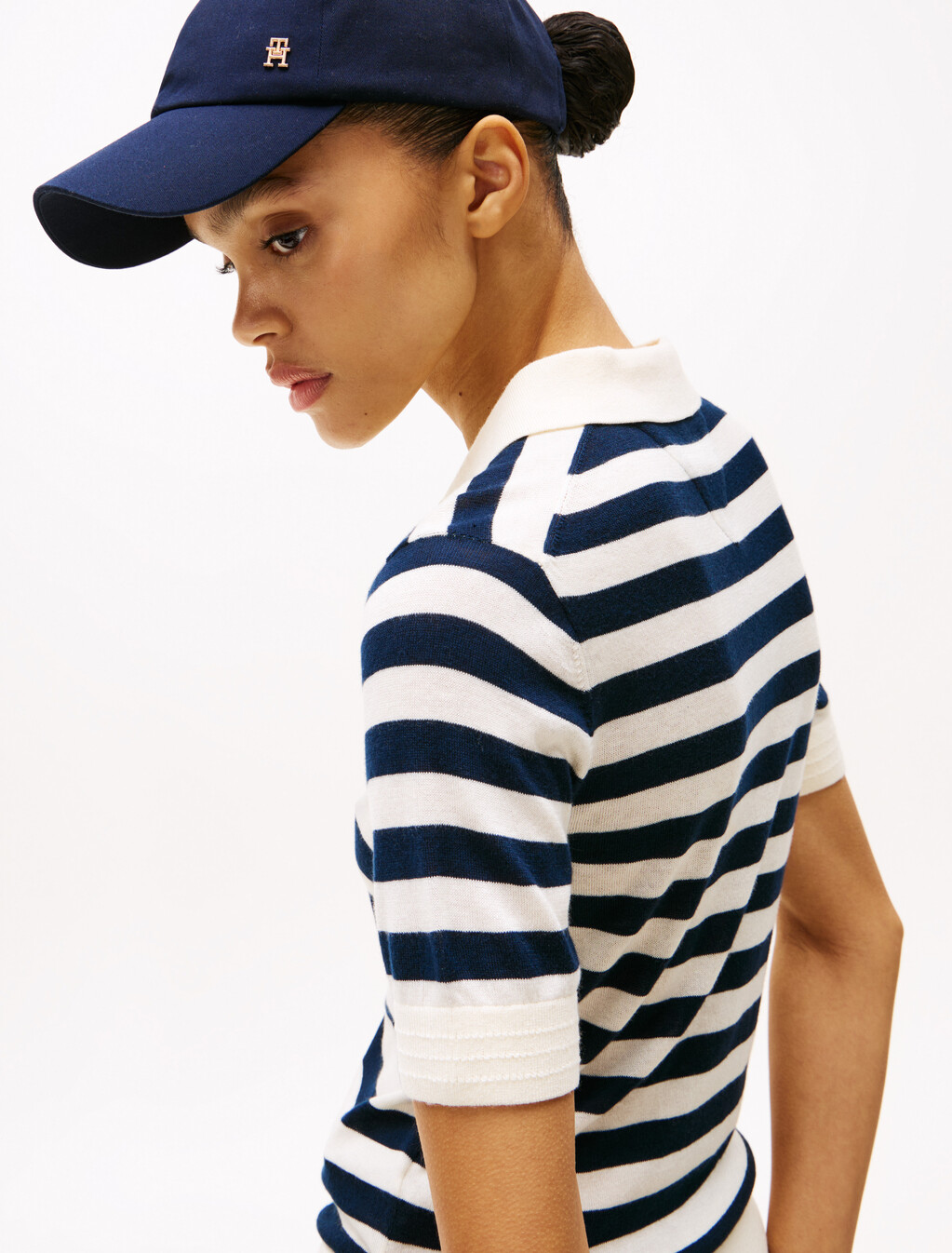 短袖 Polo 領毛衣, Calico/Dark Night Navy Stp, hi-res