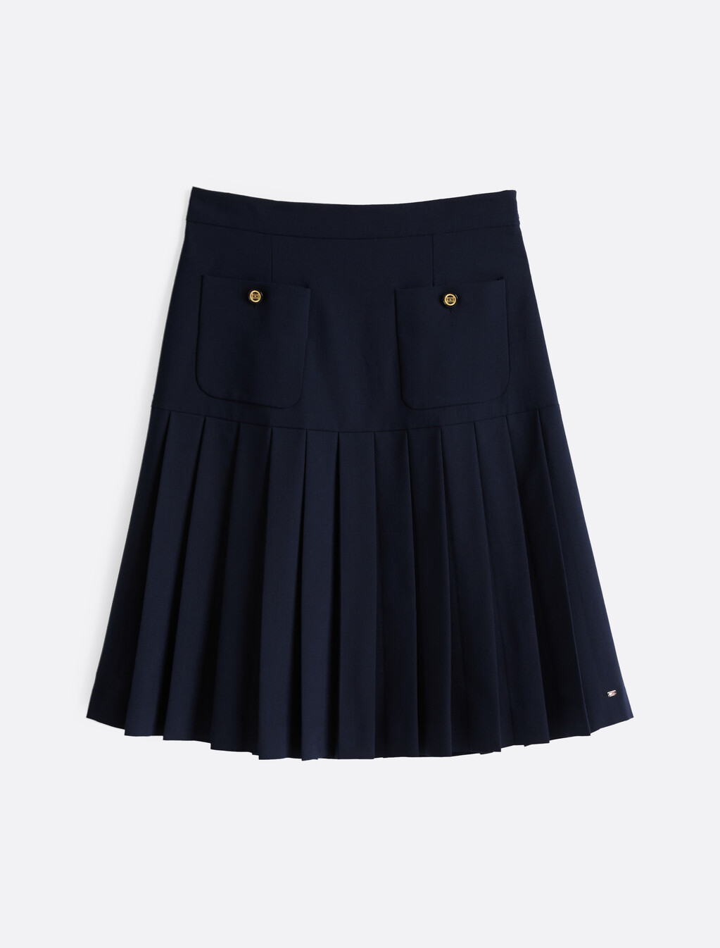 Wool Blend Pleated Midi Skirt, Dark Night Navy, hi-res