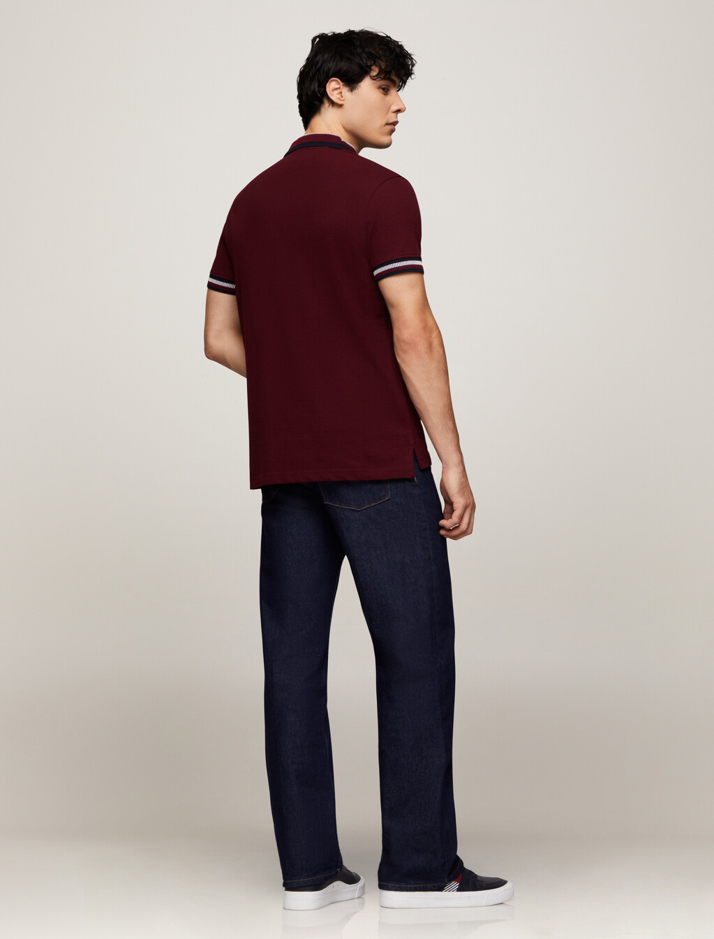 Stripe Collar Polo, Deep Rouge, hi-res