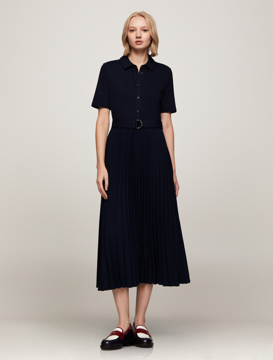 Viscose Maxi Pleated Polo Dress