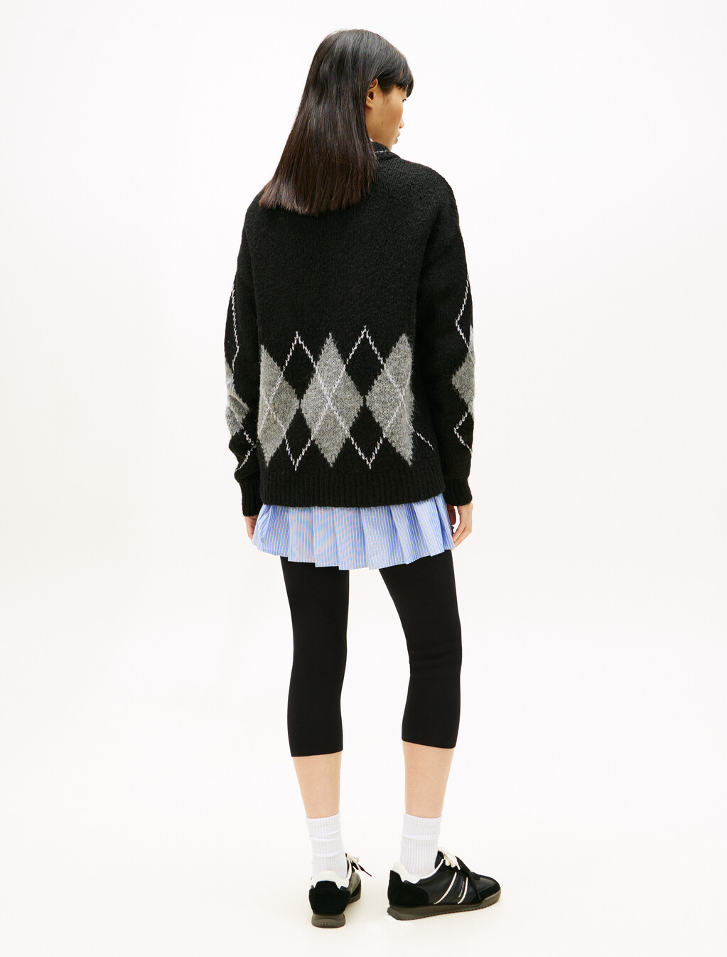Argyle Oversized Polo Jumper With Alpaca, Black, hi-res