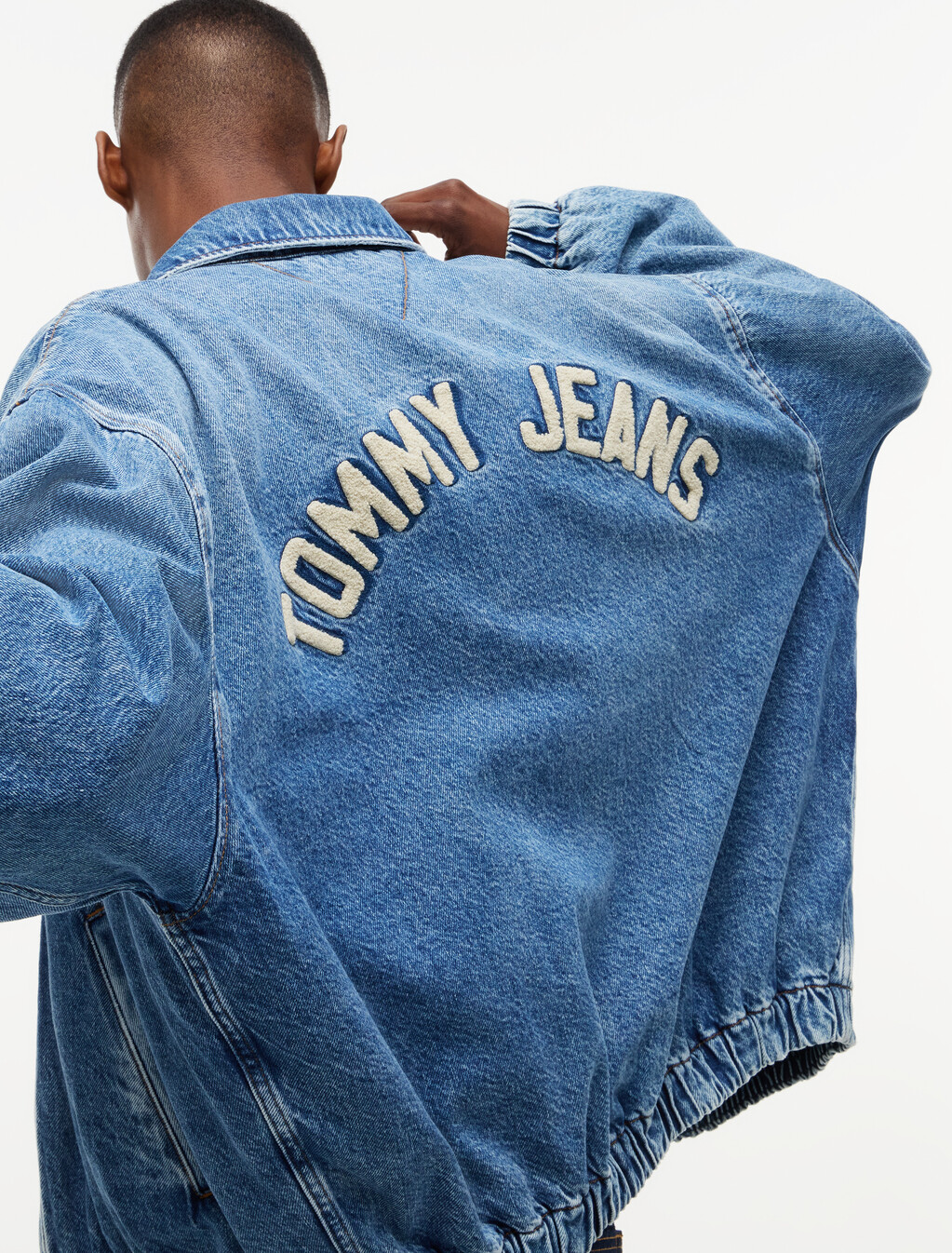 褪色牛仔寬鬆哈靈頓外套, Denim Medium, hi-res
